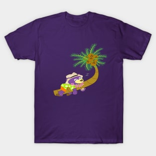 Mr.purple bear is lying down on the coconut tree,lazy summer,lazy bear T-Shirt